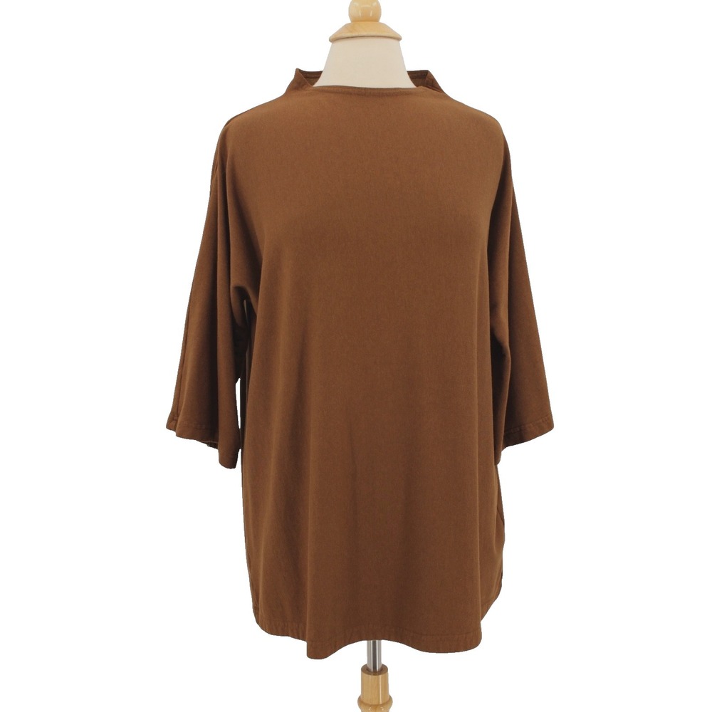 Bryn Walker Adria Tunic Brown 3/4‎ Sleeves Size Medium Lagenlook Boho Casual